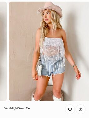 Dazzlelight White Beaded Fringe Tube Top
